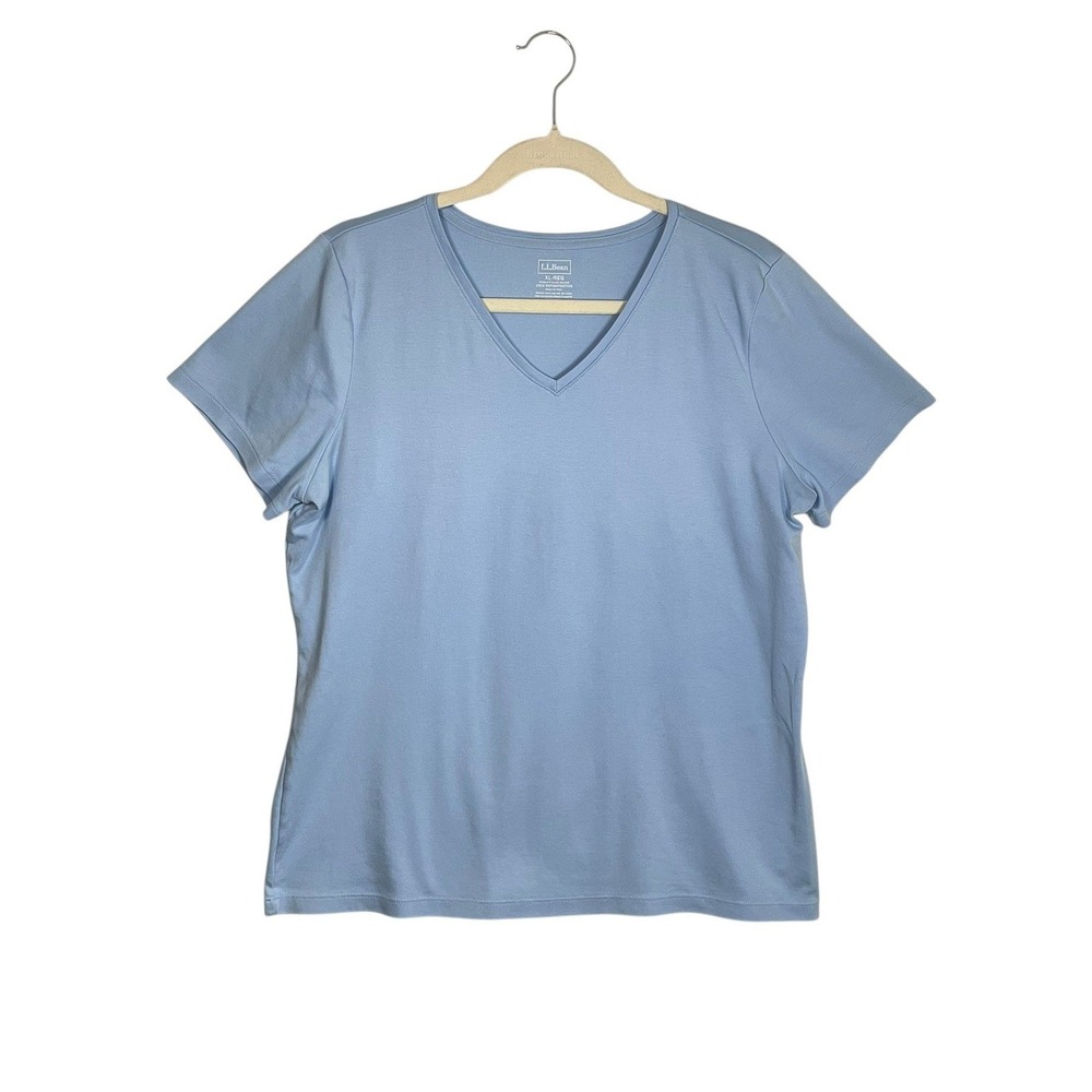 L.L. Bean V-Neck T-Shirt XL Light Blue Supima Cotton Short Sleeve Basic Tee